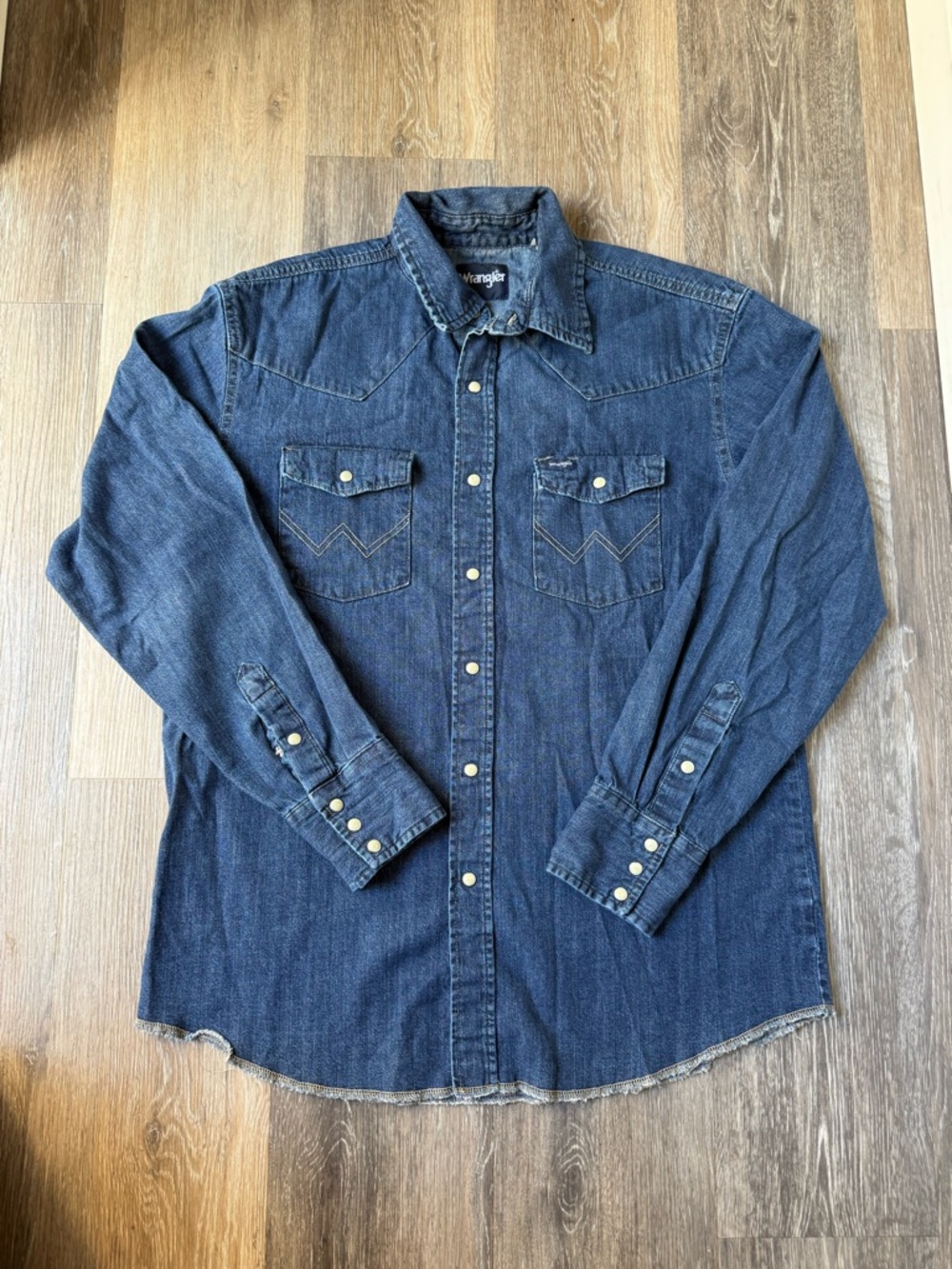 Wrangler Dark Blue Denim Western Button-Down Shirt Mens Size L